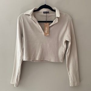 Collared Ribbed Crop Top